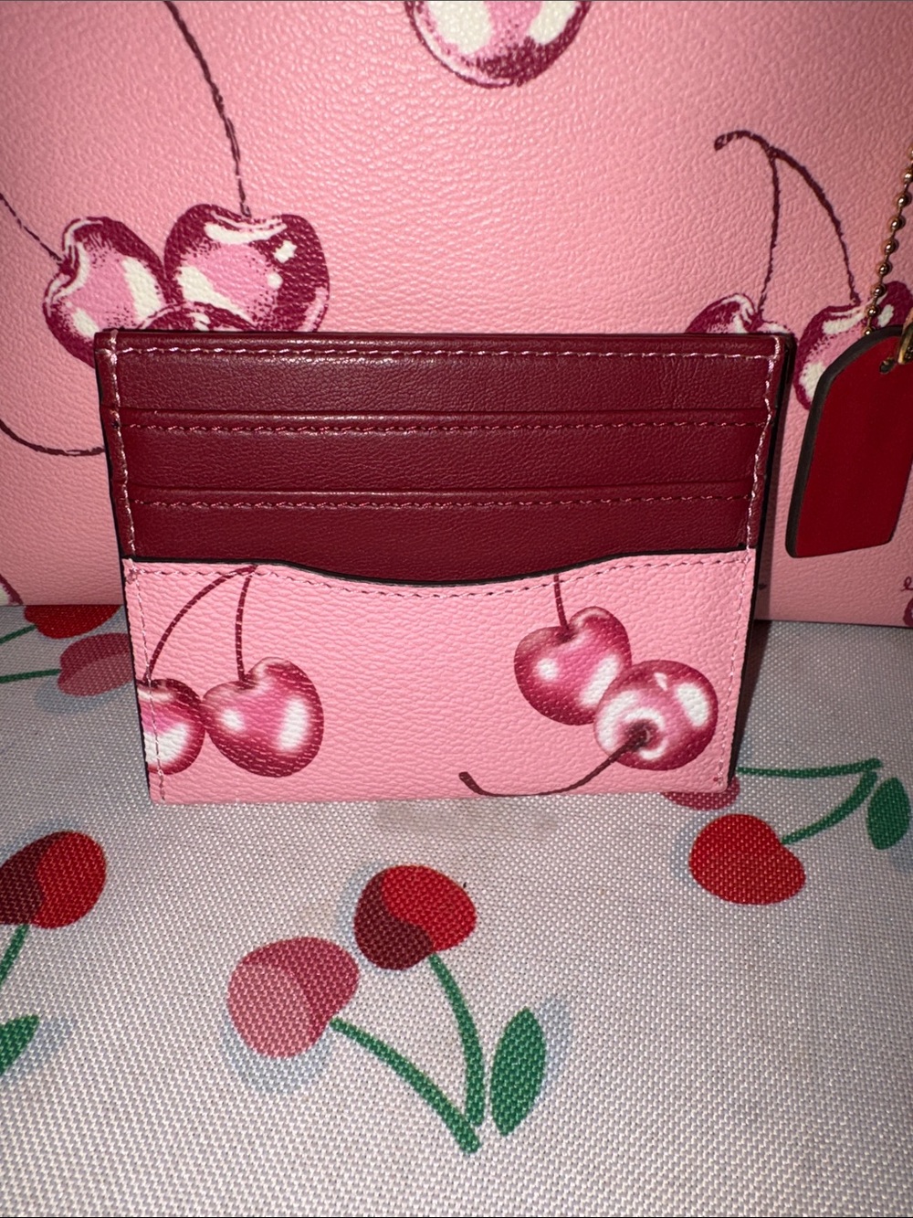Coach Mollie Tote 25 Pink Cherry Print with Card/ID Case NWOT - Picture 11 of 16